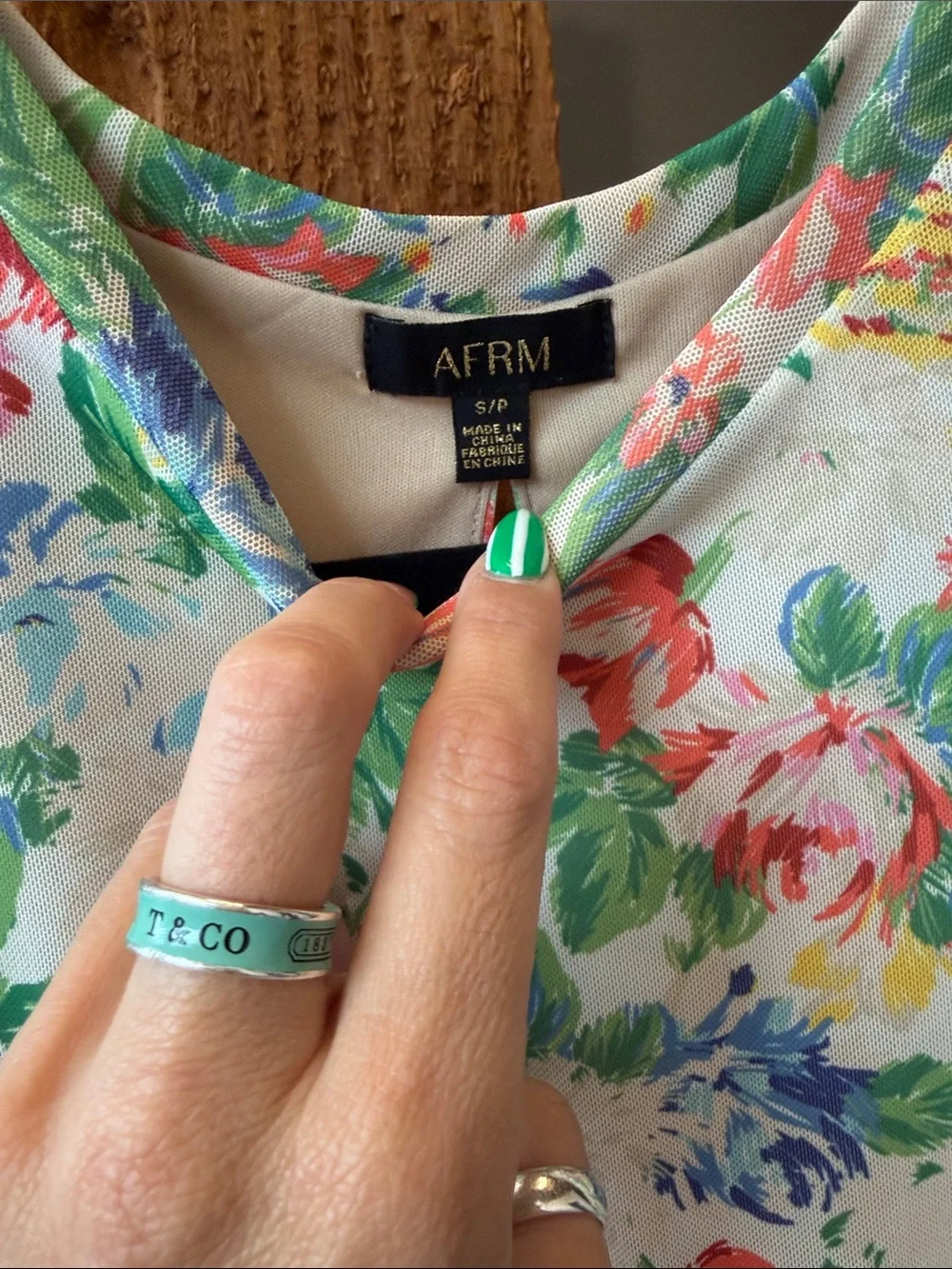 AFRM Floral Long-Sleeve babydoll dress White with Multicolor Flowers